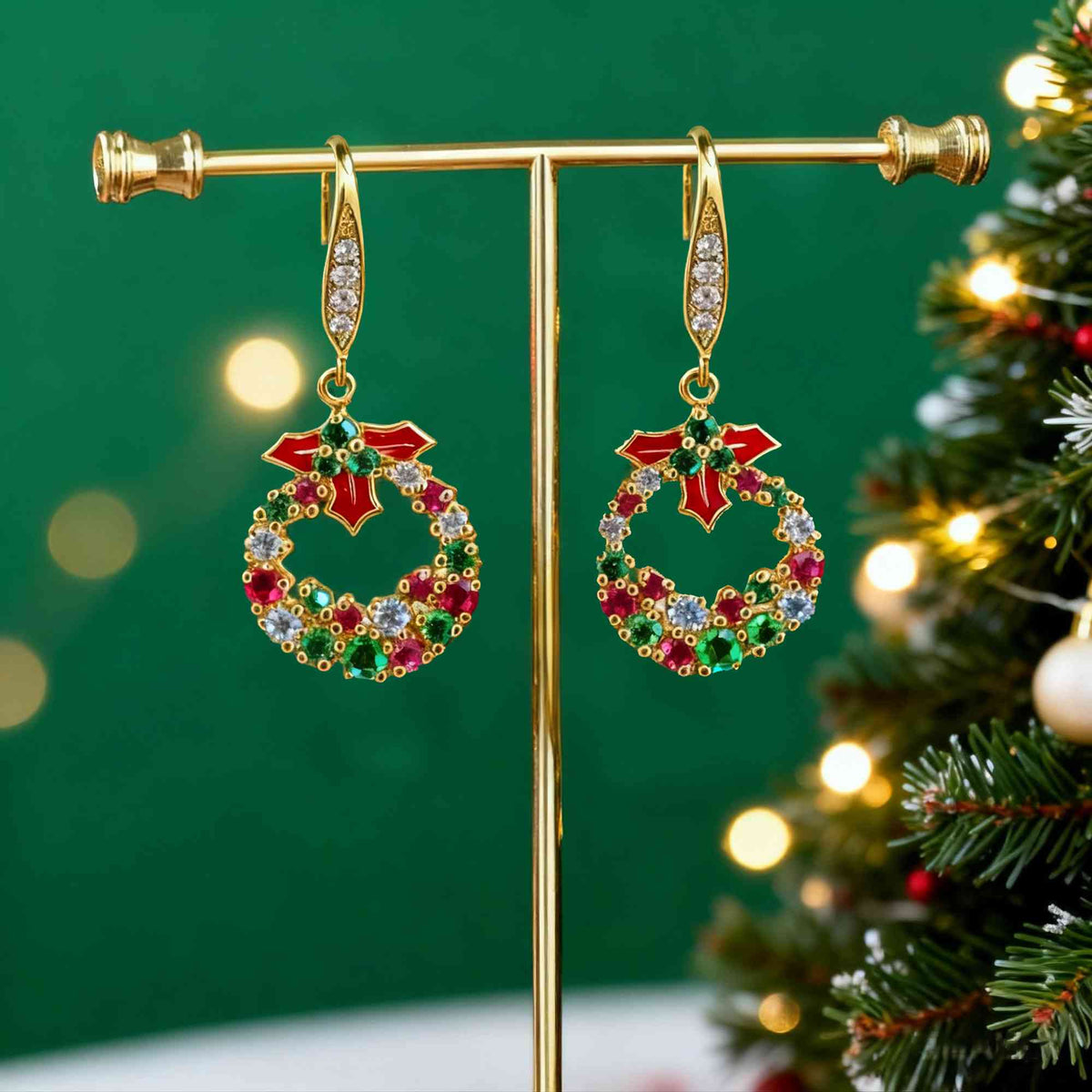 Christmas wreath dangle earrings photo 2