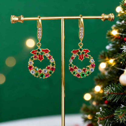Christmas wreath dangle earrings photo 2