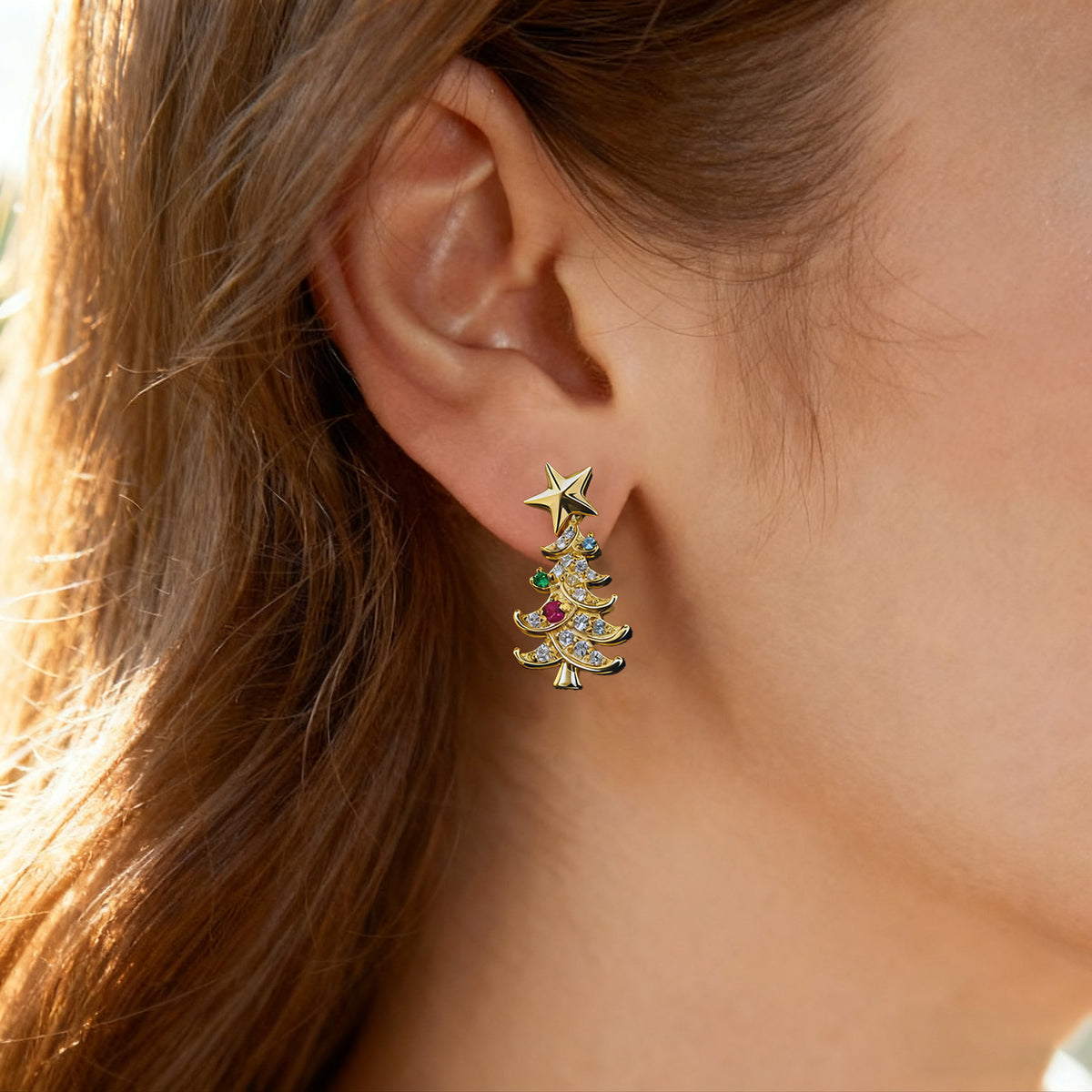 Christmas tree earrings with family birthstones photo 3