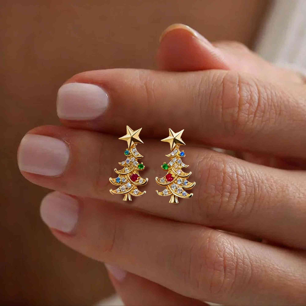 Christmas tree earrings with family birthstones photo 4