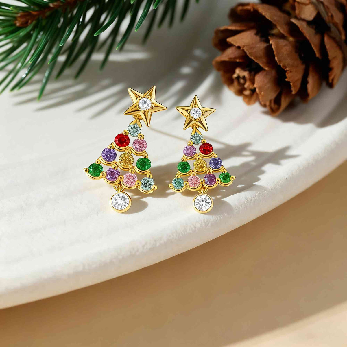 Birthstone Christmas tree earrings photo 1