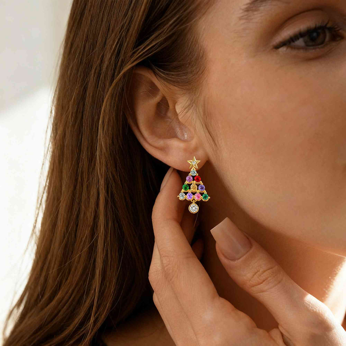 Birthstone Christmas tree earrings photo 2