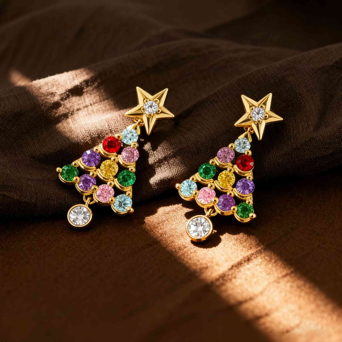 Birthstone Christmas tree earrings photo 3
