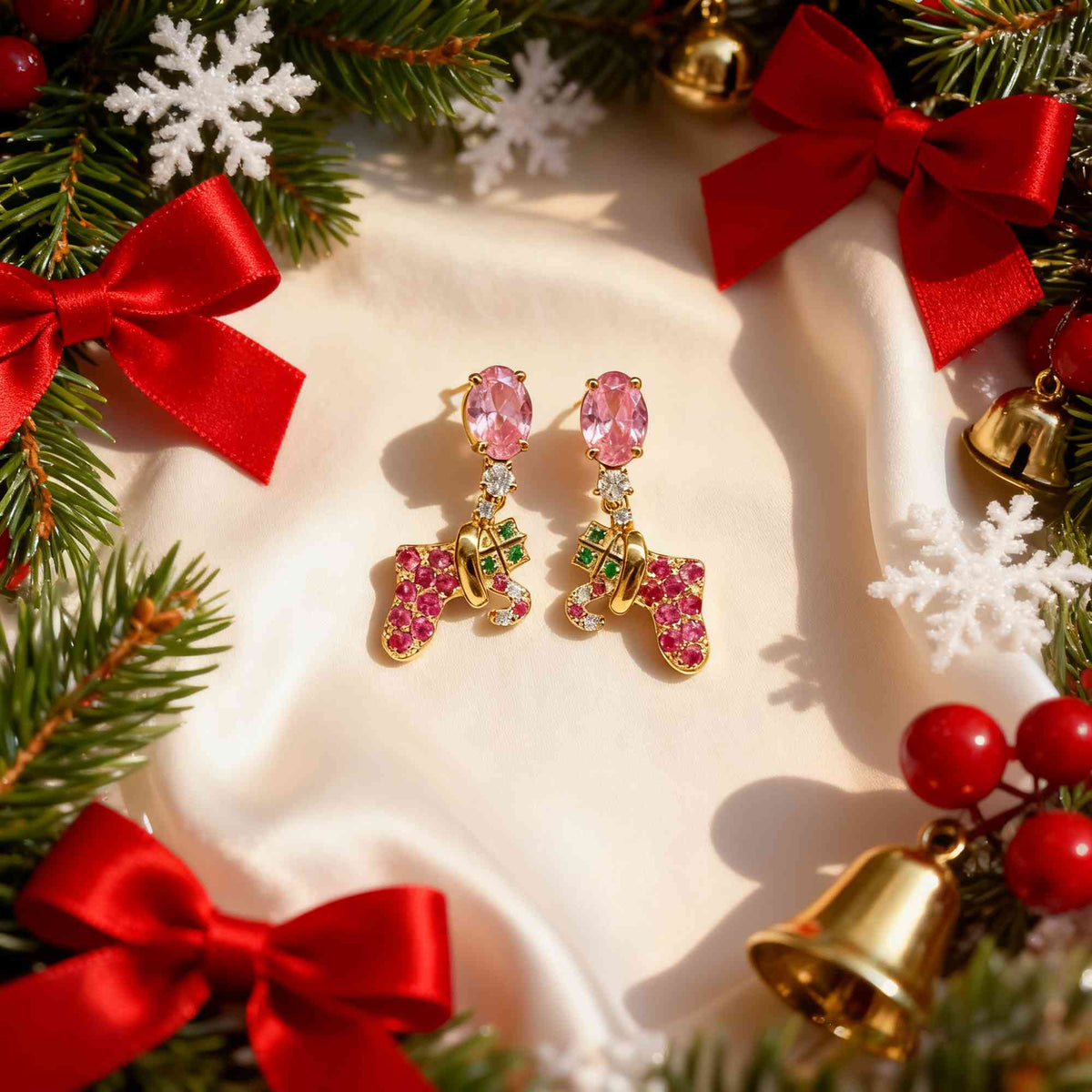 Birthstone Christmas stocking earrings photo 1