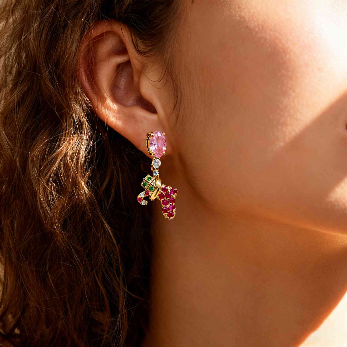 Birthstone Christmas stocking earrings photo 2