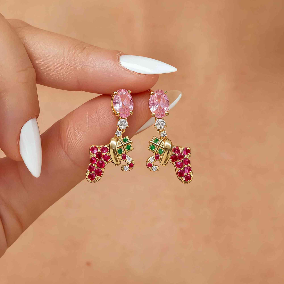Birthstone Christmas stocking earrings photo 3