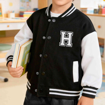 Custom Name & Initial Kids' Varsity Jacket