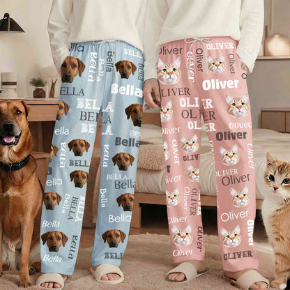 Custom dog and cat portrait pajama pants with names