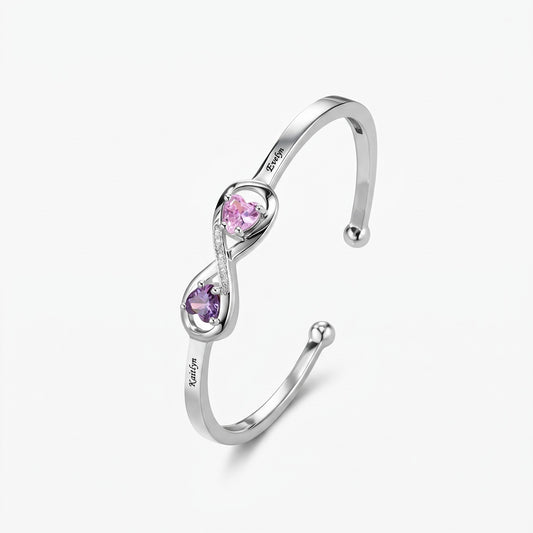 custom infinity bangle with heart birthstones