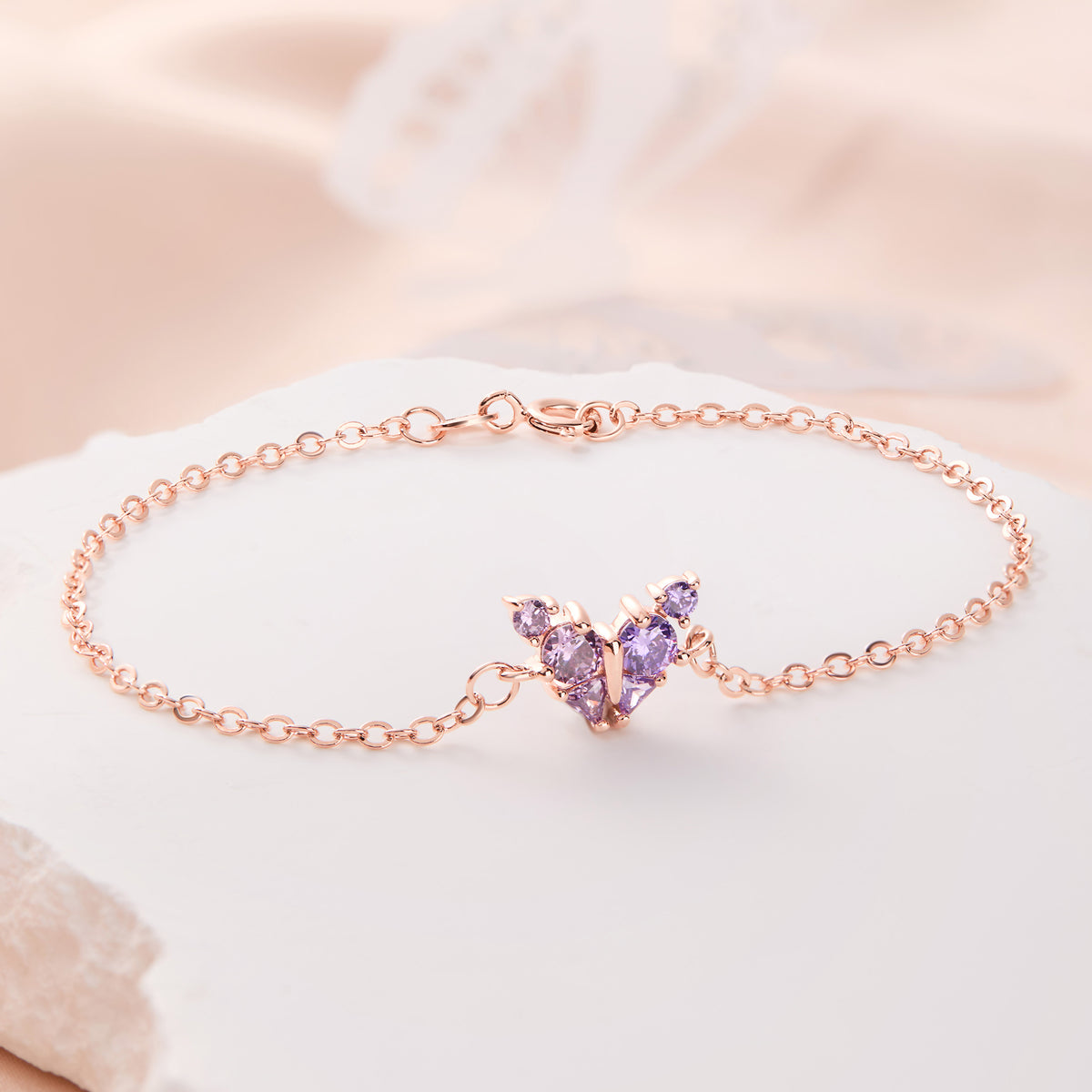 Personalized Butterfly Birthstone Bracelet with Two Birthstones, photo 1