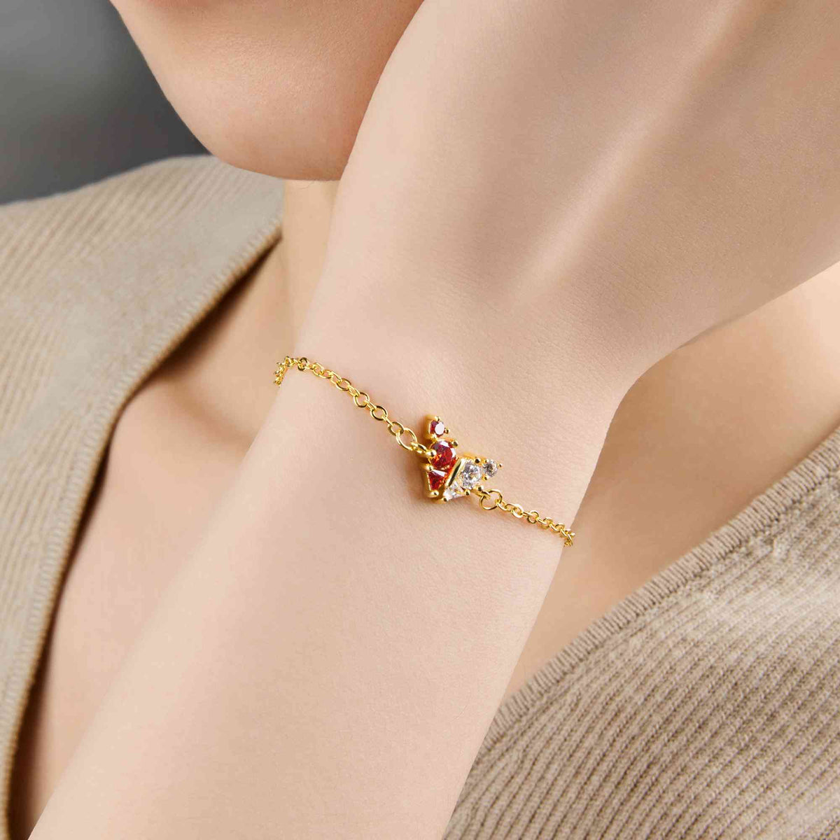 Personalized Butterfly Birthstone Bracelet with Two Birthstones, photo 6