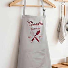 Personalized Embroidered Name Apron with Pockets, Custom Head Baker Apron