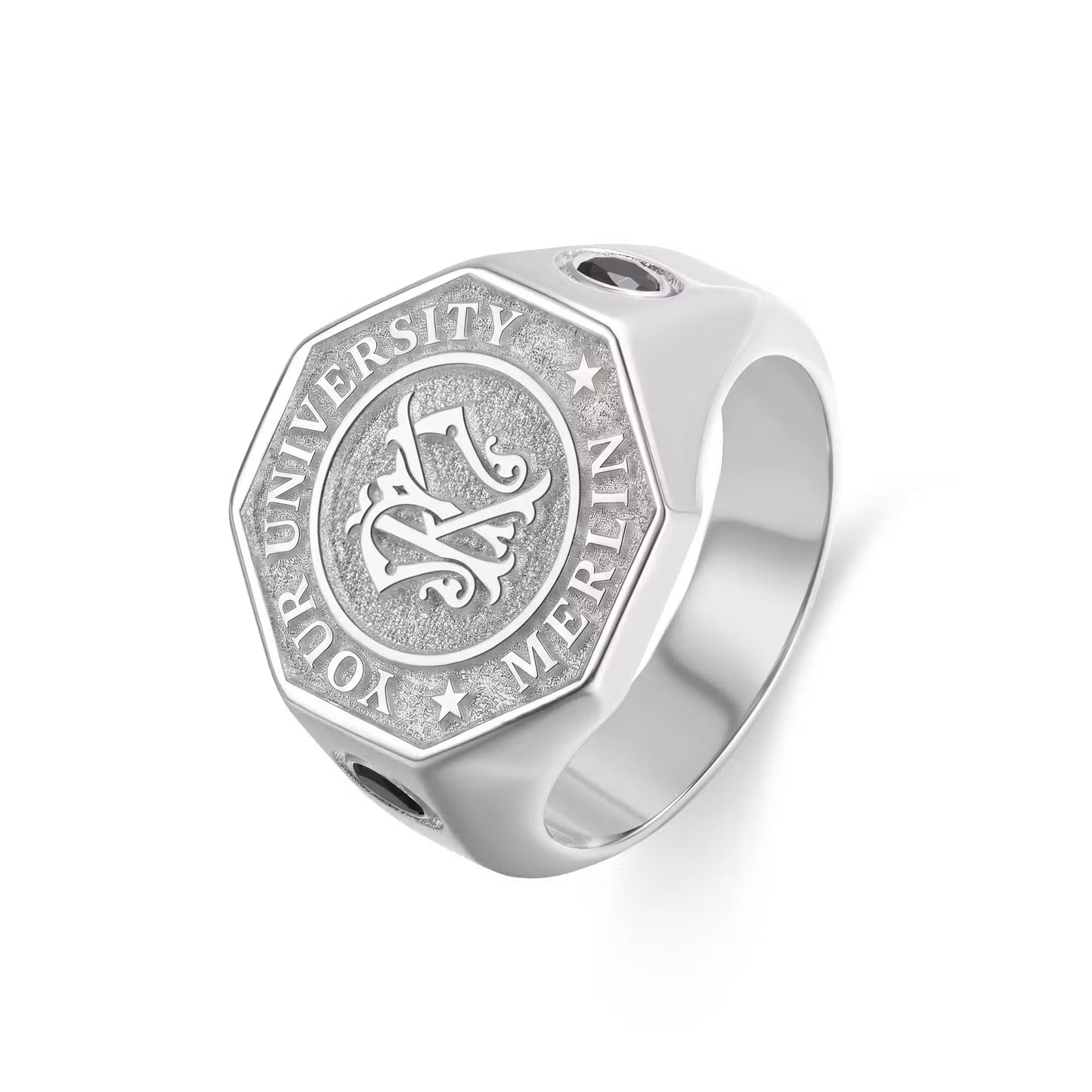 Custom Monogram Initials Graduation Signet Ring with Birthstone