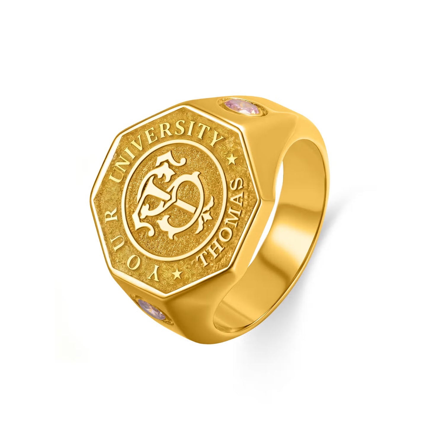 Custom Monogram Initials Graduation Signet Ring with Birthstone