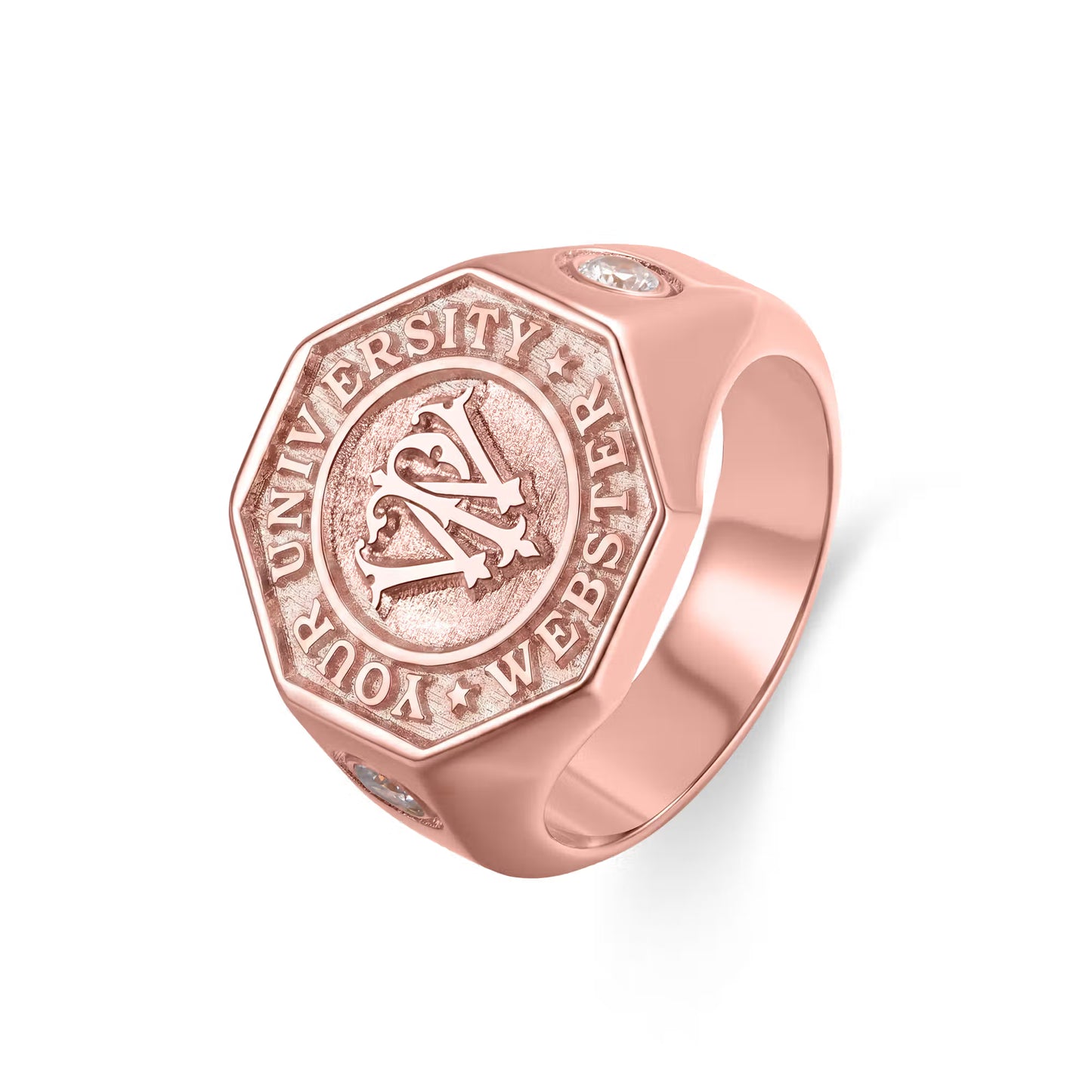 Custom Monogram Initials Graduation Signet Ring with Birthstone