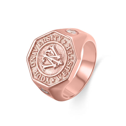 Custom Monogram Initials Graduation Signet Ring with Birthstone