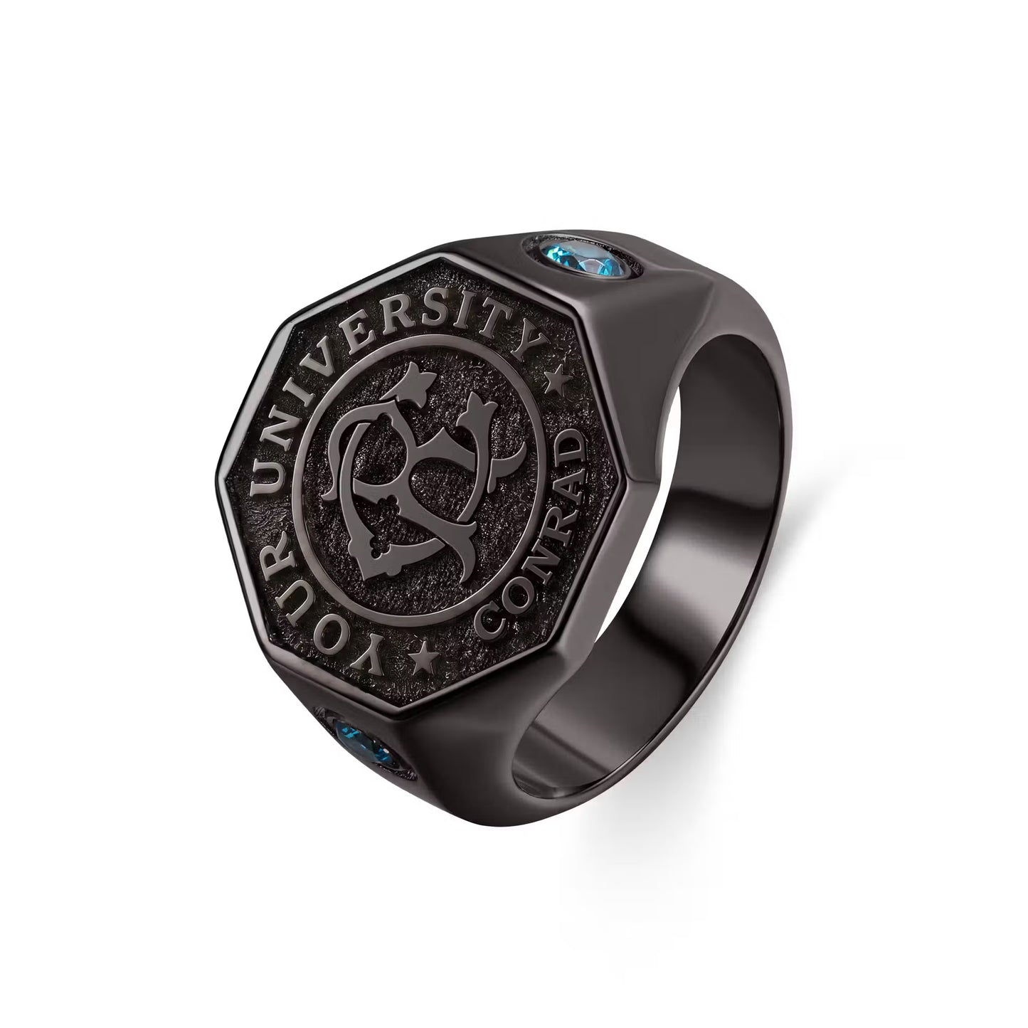 Custom Monogram Initials Graduation Signet Ring with Birthstone