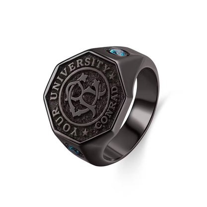 Custom Monogram Initials Graduation Signet Ring with Birthstone