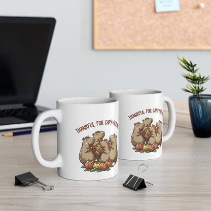 Thankful for Capy-friends, Thanksgiving Capybara Themed 11oz Ceramic Mug