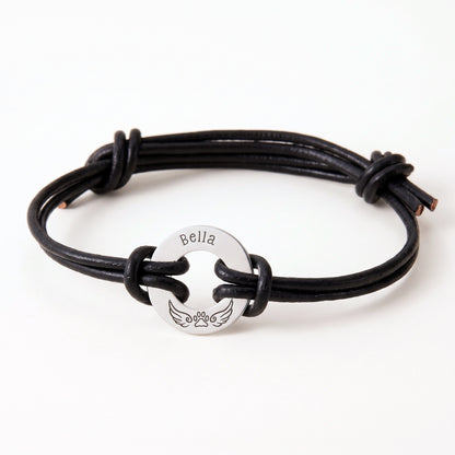 pet name paw print with angel wings rope bracelet