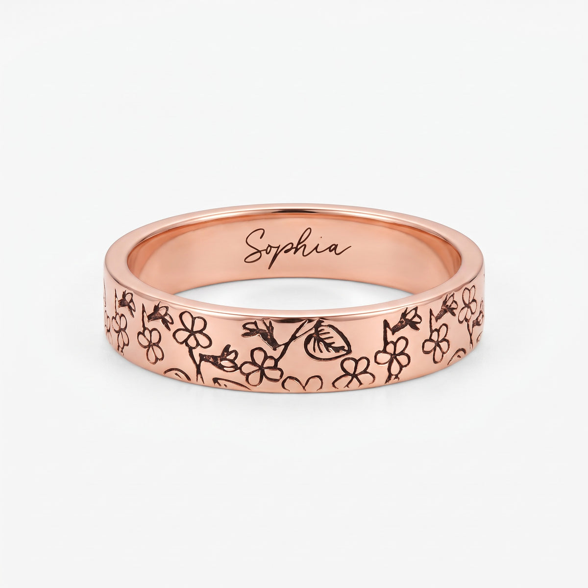 custom birth flower stacking ring with engraving