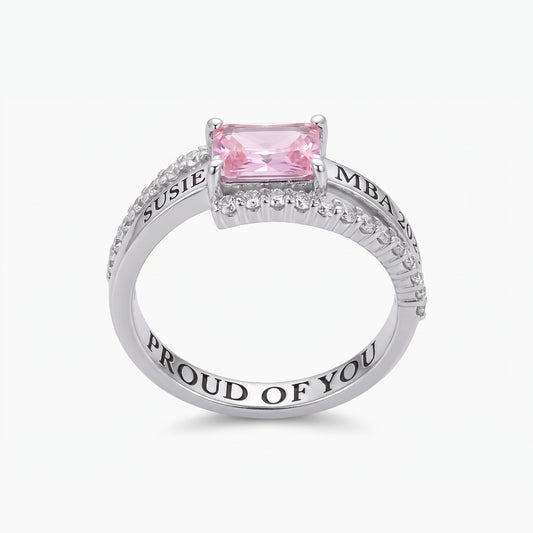 personalized square birthstone graduation ring