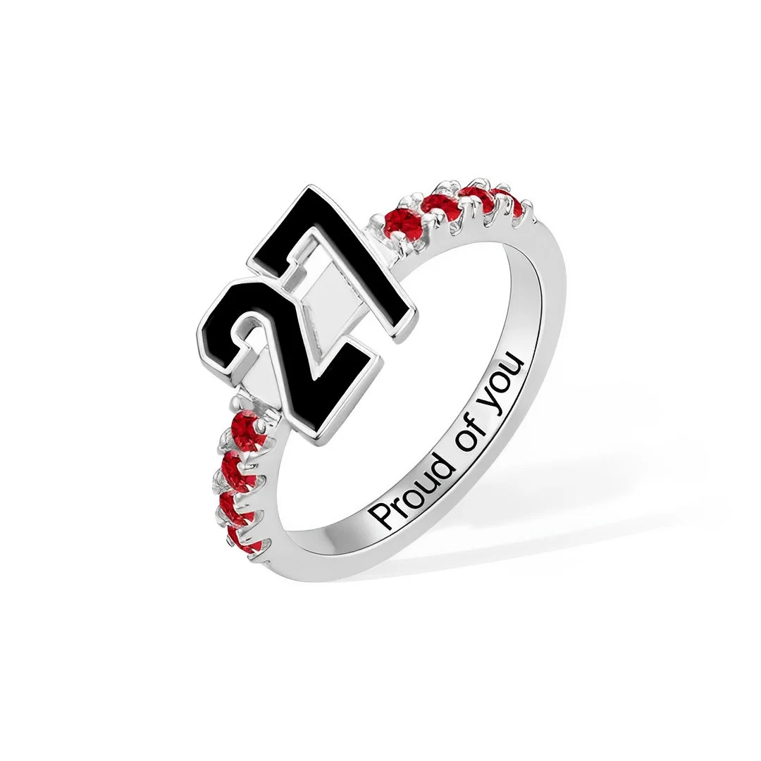 Personalized Sports Team Number Birthstone Ring with Custom Engraving