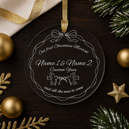 'First Christmas Married' Personalized Clear Acrylic Holiday Tree Ornaments