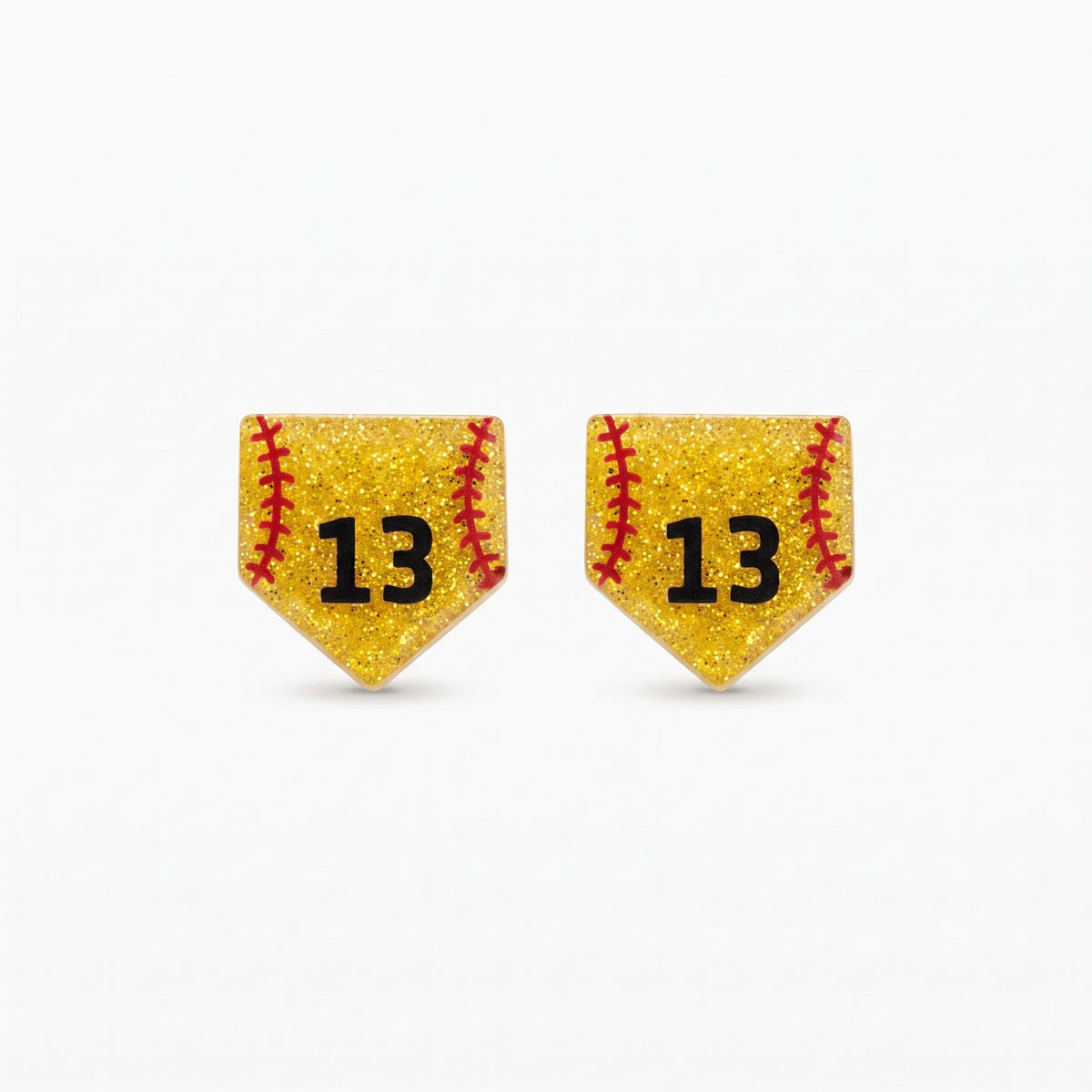 number baseball softball glitter stud earrings