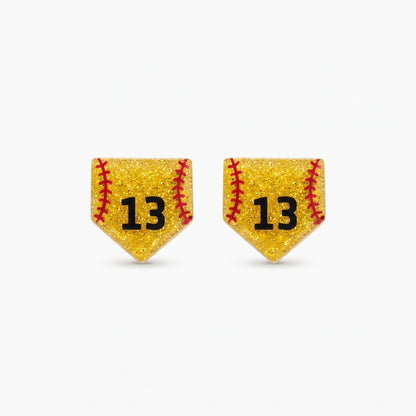 number baseball softball glitter stud earrings