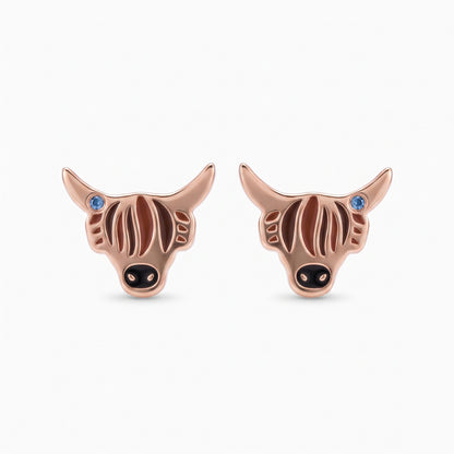 birthstone enamel highland cow stud earrings