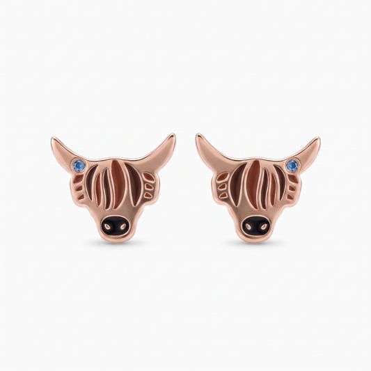 birthstone enamel highland cow stud earrings