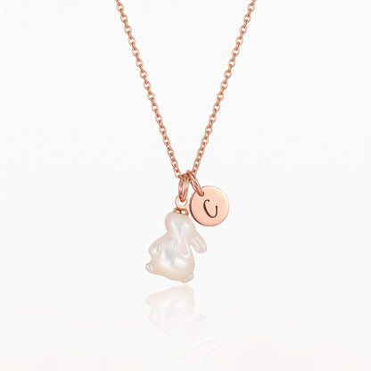 mother of pearl bunny necklace with initial charm