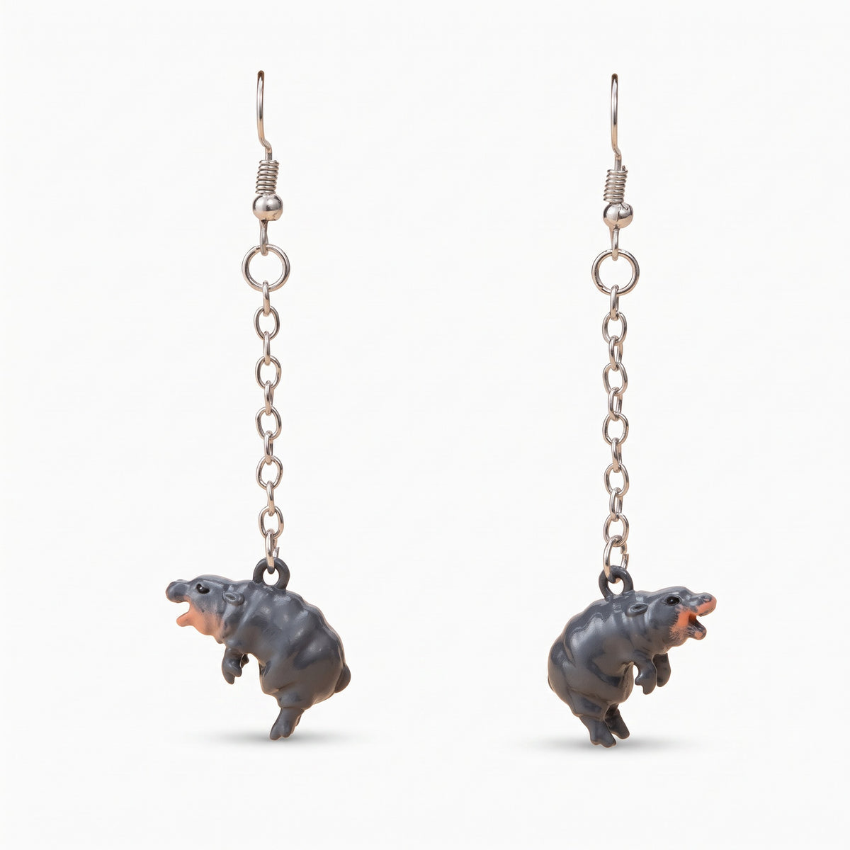 3d hand painted hippo earrings