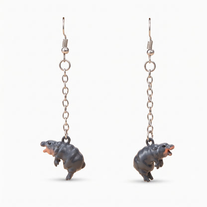 3d hand painted hippo earrings