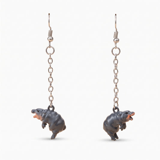 3d hand painted hippo earrings