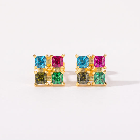 custom square birthstones stud earrings