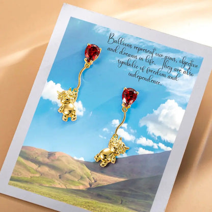 Highland Cow Stud Earrings with Balloon Birthstone