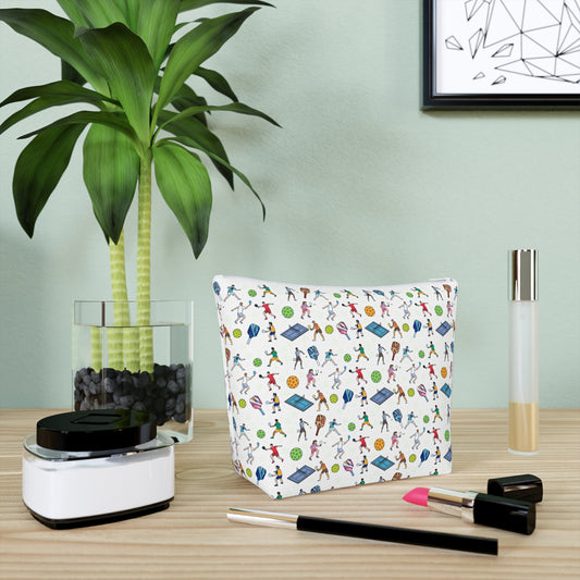 Pickleball Print Cotton Cosmetic Bag/Makeup Organizer & Travel Pouch