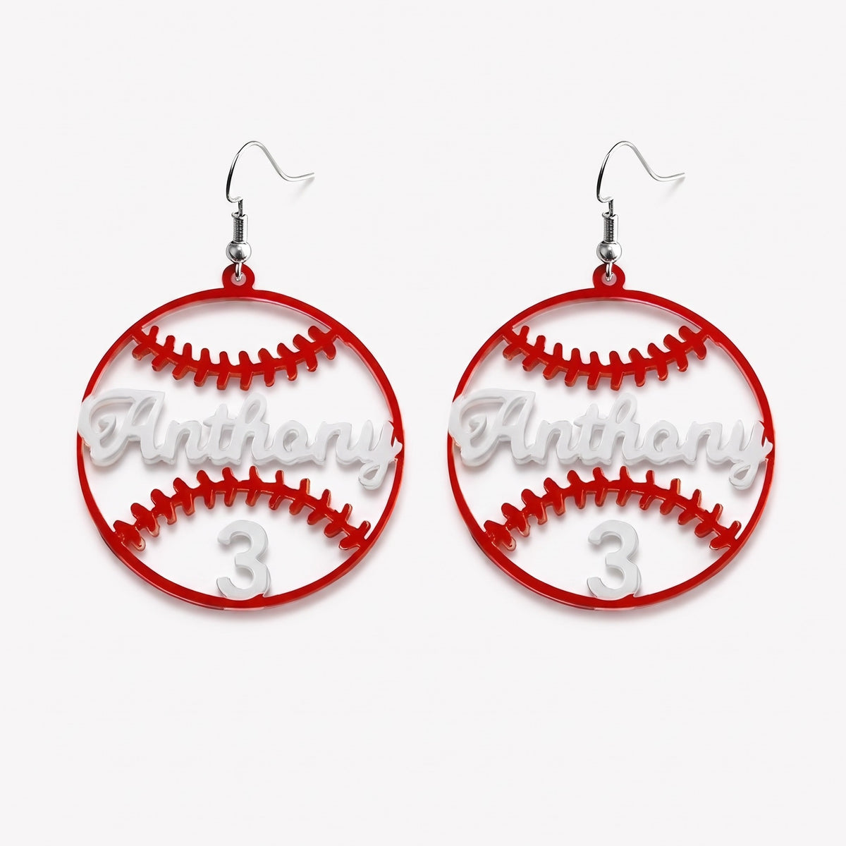 custom name baseball earrings with number