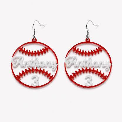 custom name baseball earrings with number