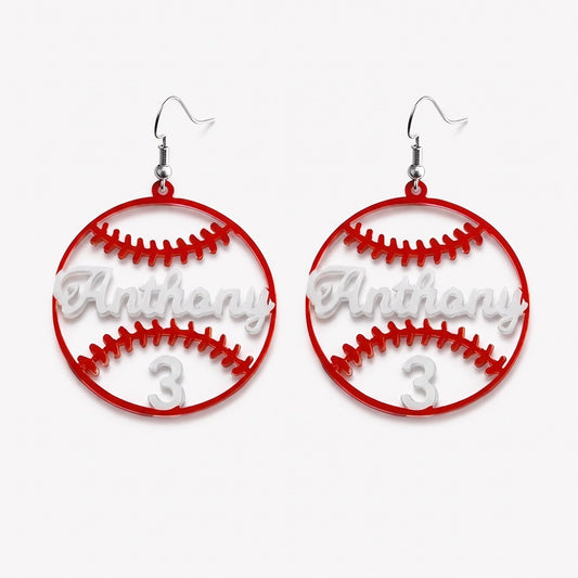 custom name baseball earrings with number