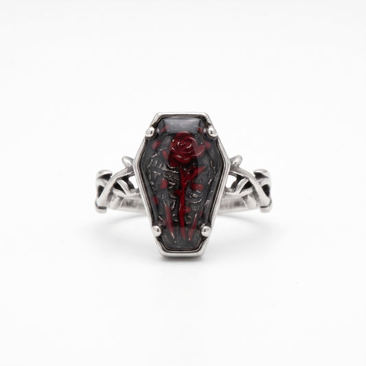 personalized gothic coffin vintage rose ring