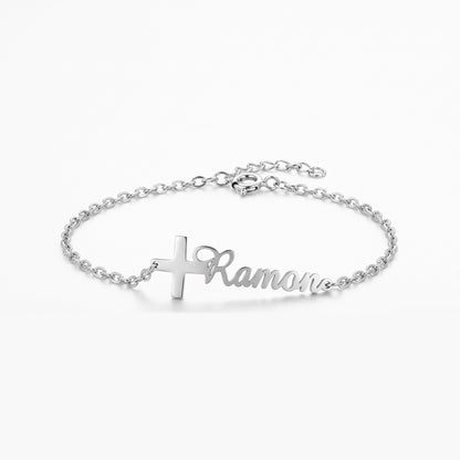 custom cross name bracelet