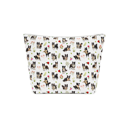 Border Collie Print Cotton Cosmetic Bag/Makeup Travel Pouch