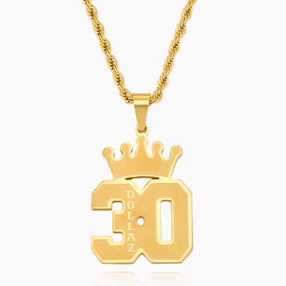 personalized name and number crown necklace
