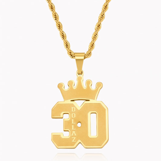personalized name and number crown necklace