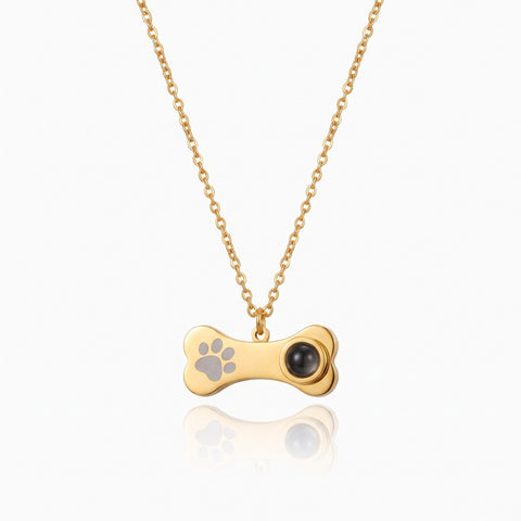 Dog Bone Projection Necklace with Photo & Paw Print
