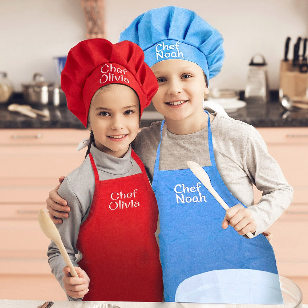 Custom Kids Chef Apron and Hat with Name Embroidered