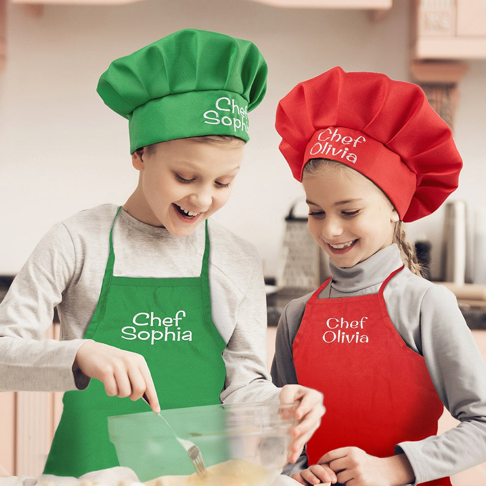 Custom Kids Chef Apron and Hat with Name Embroidered
